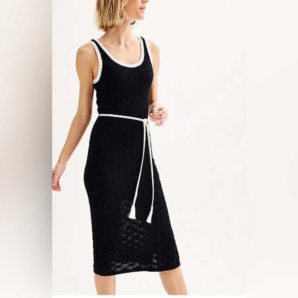 Nine West Black & White  Crochet Knit  Dress with White Trim. Size M